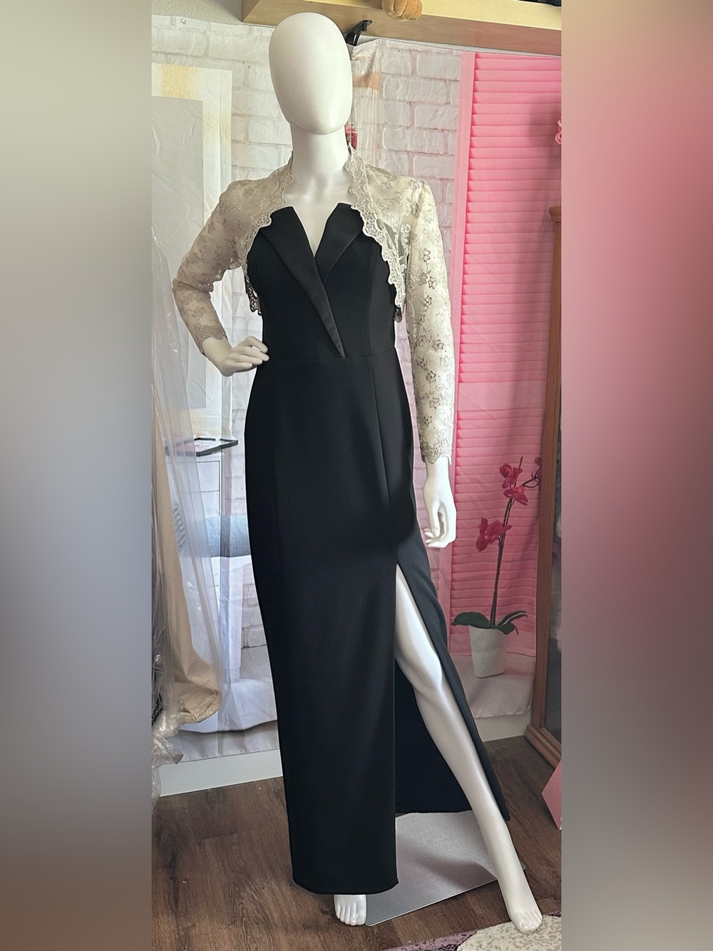 Betsy & Adam Black Strapless Tuxedo Gown - Picture 5 of 11